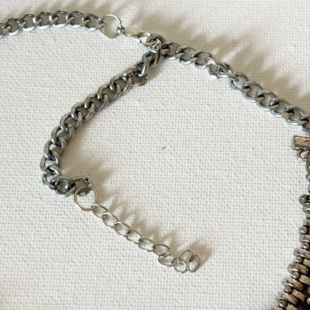 Silver Tone Coin Wide Choker Necklace Bohemian Gypsy Love Affair 16.5” - Picture 12 of 14